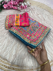 Beautiful Digital Printed Mirror Work Saree