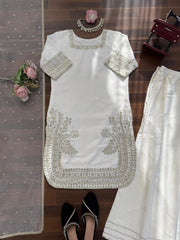 Beautiful Elegant Natural Crepe Thread With Sequence Work Sharara