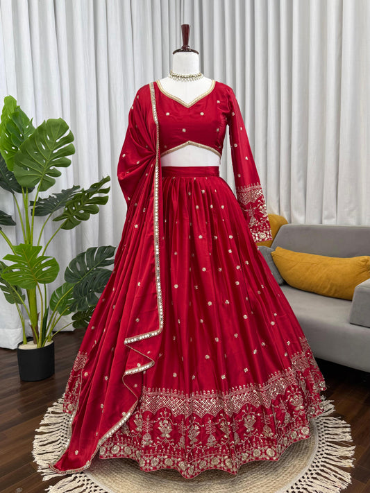 Party-wear Japan Satin Thread With & Sequence Work Lehenga Choli