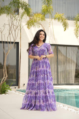 Desirable Women's Fully Flair Georgette With Printed Gown