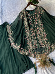 Indo Western Georgette Sequence Embroidery Work Kurta Palazzo With Shrug