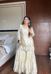 Party-wear Chinon Silk Embroidery Work Sharara