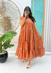 Summer Wear Mull Cotton Chanderi Embroidery Work Gown
