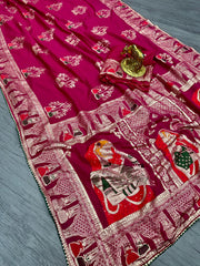 Beautiful Pure Dola Silk With Zari Weaving Saree