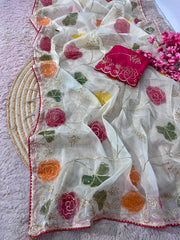 Beautiful Moss Chainstiched Zaal & Sequence Work Saree
