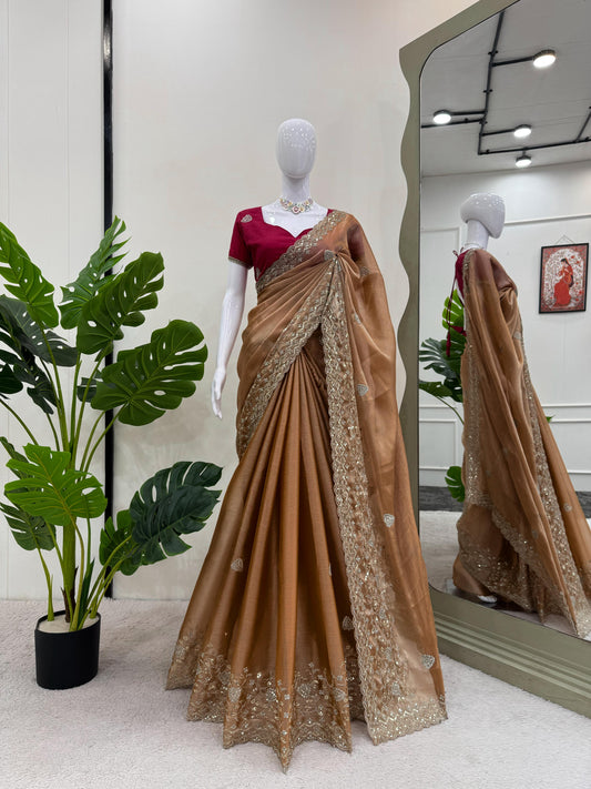 Party-wear Burberry Silk Thread With Sequence Work Saree