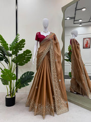 Party-wear Burberry Silk Thread With Sequence Work Saree