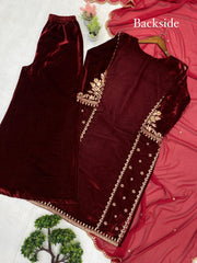 Winter Special Velvet Embroidery Work Suit