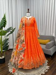 Party-wear Georgette Thread With Sequence Work Gown
