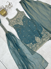 Party-wear Fendy Silk Embroidery Sequence & Zari Work Sharara