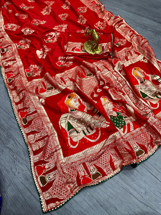 Beautiful Pure Dola Silk With Zari Weaving Saree