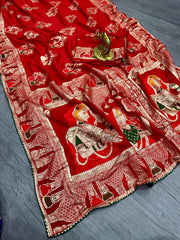 Beautiful Pure Dola Silk With Zari Weaving Saree