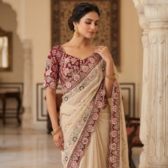 FestRangoli Silk Sequence Dori Embroidery & Real Mirror Saree With Stitched Blouse