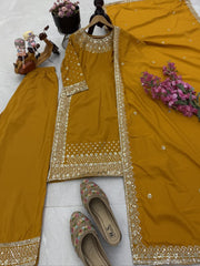 Party-wear Natural Crepe Embroidery Sequence Work Sharara