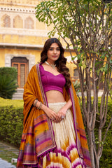 Beautiful Tasar Silk Tie & Dye Printed Lehenga Choli