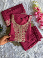 Beautiful Roman Silk With Beautiful Embroidery Sequence Work Dress