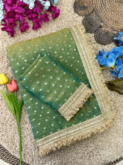Party-wear Moss Fendy Chiffon Beautiful Silver Zari Weaving Saree