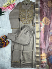 Beautiful Roman Silk Embroidery Sequence Work Dress