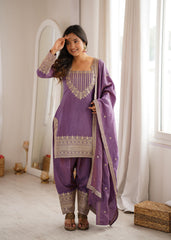 Festive Special Vichitra Silk Embroidery Sequence Zari Dori Work Salwar Suit