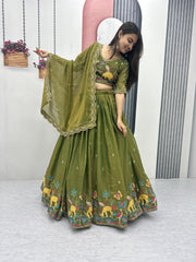 Beautiful Shimmer Embroidery Thread Lehenga With stitched Blouse