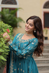 Partywear Chinon Silk Rich Sequence Embroidery Work Fully Stitched Sharara Suit