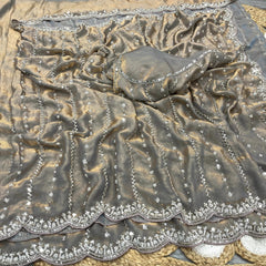 Party-wear Fendy Silk Beads With Cutwork Saree