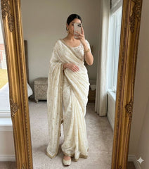 Party-wear Space Satin Multi Sequence Work Saree