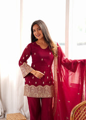 Beautiful Party Were Crunchy Silk Embroidery Work Sarara Set