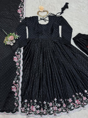 Blockbuster Black Chinon Silk Thread With Sequence Work Gown