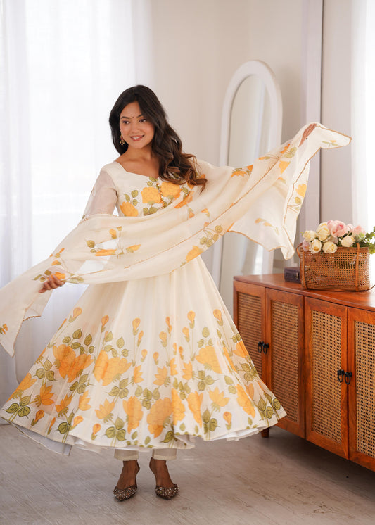 Beautiful Soft Organza Silk With Floral Printed Anarkali Gown