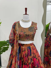 Beautiful Tabby Organza With Digital Printed Lehenga Choli