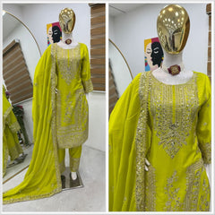 Party-wear Chinon Silk Sequence Embroidery Coding & Moti Work Suit