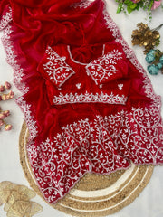 Jimmy Choo Silk Multi Thread Embroidery Coding Sequence Work Saree