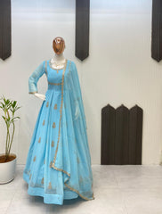 Party-wear Georgette Sequence Embroidery Work Gown