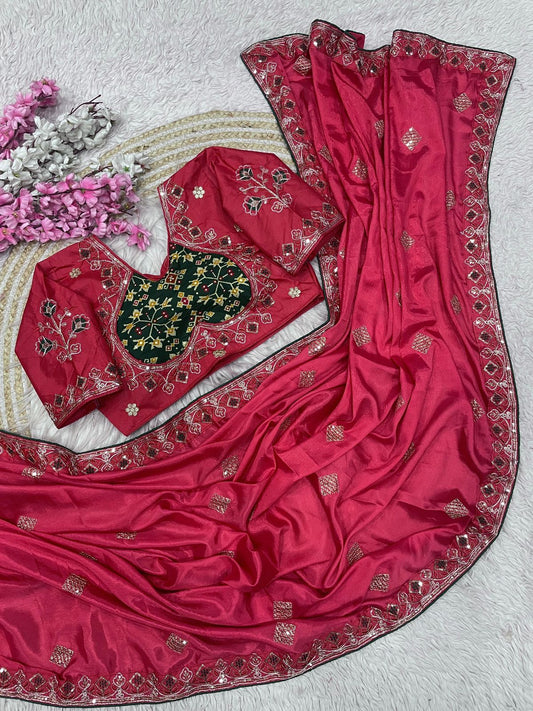 Beautiful Chinnon Silk Sequence Designer Saree