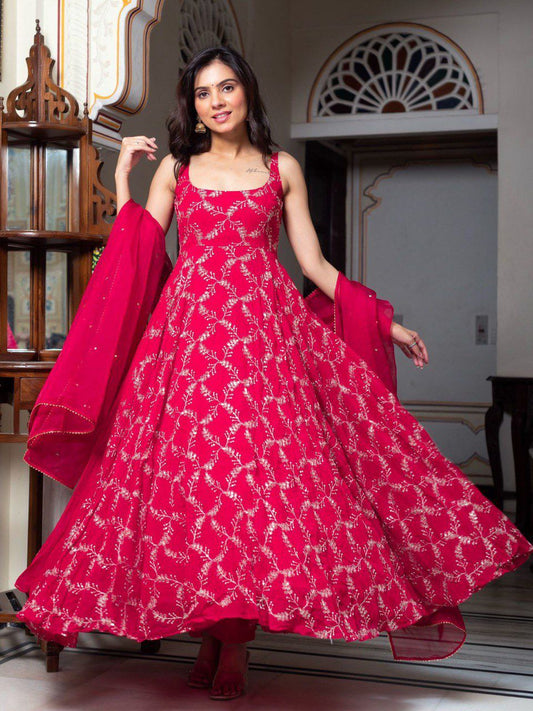 Pretty Pink Georgette Thread With Sequence Work Gown