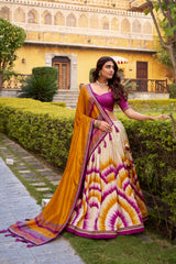 Beautiful Tasar Silk Tie & Dye Printed Lehenga Choli