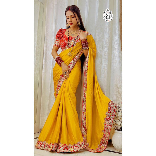Beautiful Soft Chinon Silk Intricate Bandhej Saree