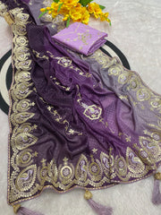 Beautiful Multi Coding Daga Embroidery Work Boder Work Saree