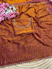 Party-wear Space Silk Beads With Siroski Zarkan Diamond Work Saree