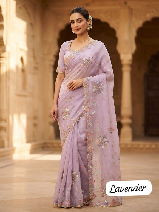 Beautiful Soft Lightweight Chiffon Zaal Sequence Multi Bungli Work Saree