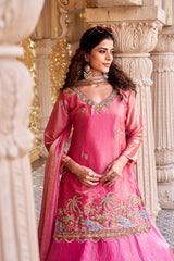 Festive Special Pure Fendy Silk Embroidery Beads Handwork & Sequence Work Top With Lehenga