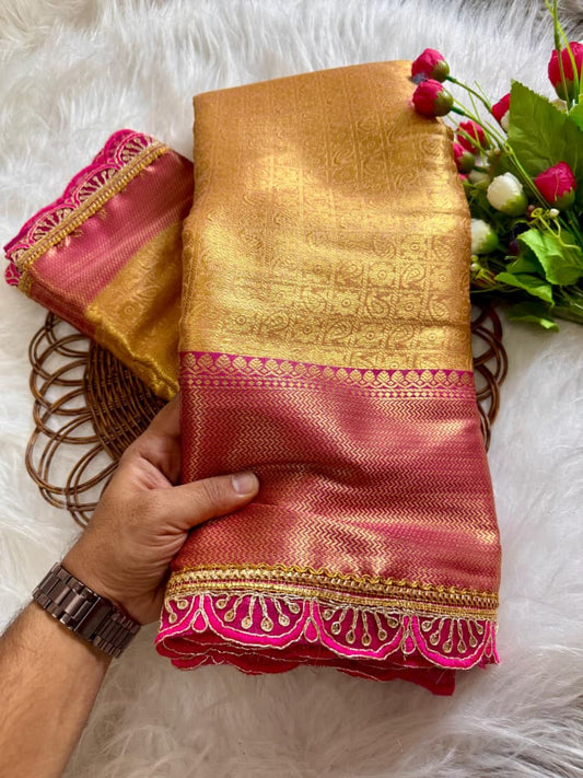 Beautiful Soft Silk Banarasi Handloom Pink Coding Border Saree