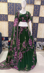Royal Green Colour Georgette Printed Work Lehenga Choli