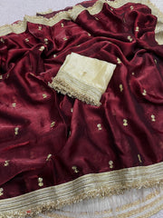 Party-wear Fendy Satin With Sequence Butti Work Designer Saree