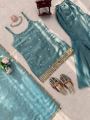 Party-wear Fendy Silk Thread & Sequence With Real Mirror Work Suit