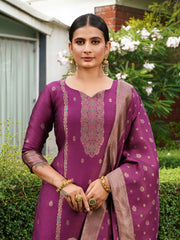 Beautiful Jacquard Silk Woven Designer Straight Suit