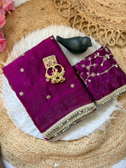Party-wear Space Satin Multi Sequence Work Saree