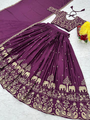Beautiful Chinon Embroidery Thread Work Lehenga With Stitched Blouse