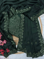 Party-wear Soft Rangoli Silk Sequence & Embroidery Work Saree